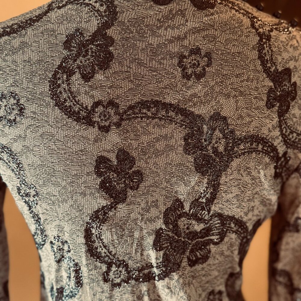 NWOT! Vintage Newport News Black Glitter Lace Floral Mesh Top Sz Small 1990s - Picture 5 of 6